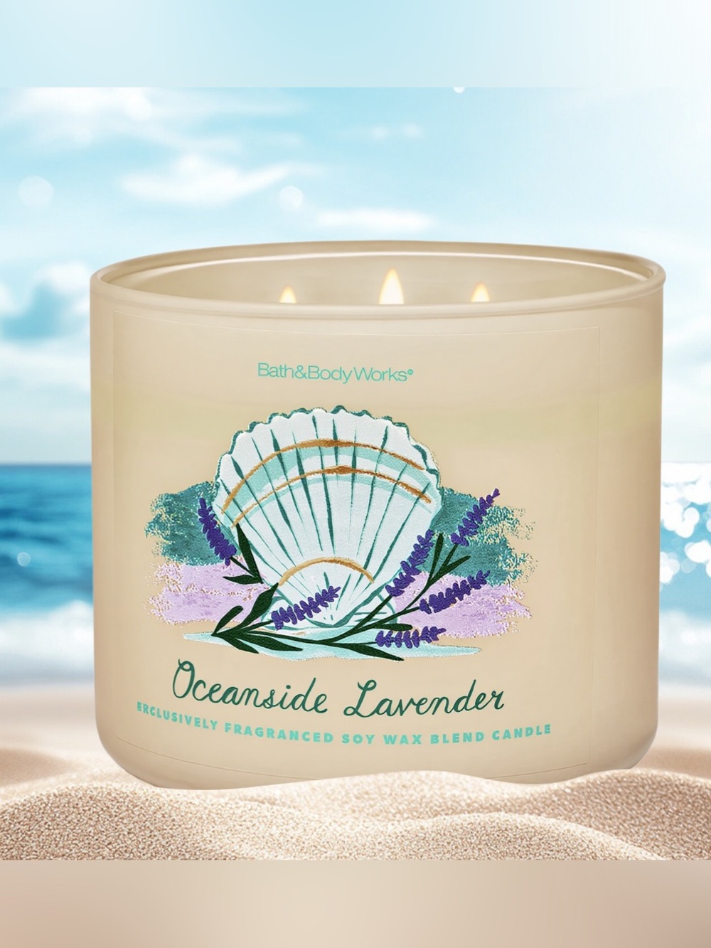 🆕BATH & BODY WORKS 3 WICK CANDLE/OCEANSIDE LAVENDER